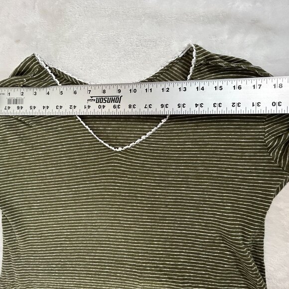 Sundance Womens Olive Green Striped Linen V-Neck Long Sleeve Top Medium Casual - Picture 5 of 8